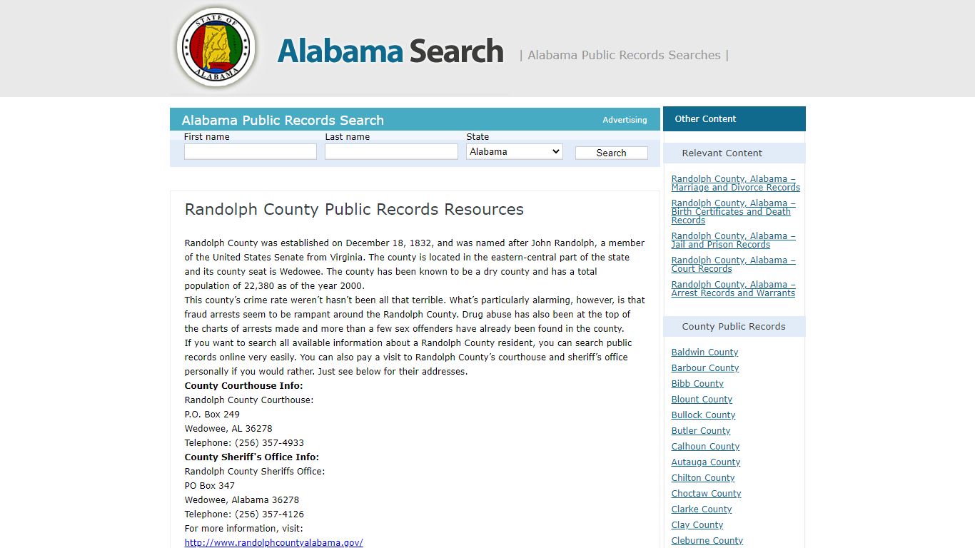 Randolph County Public Records Resources | Alabama - AL Search