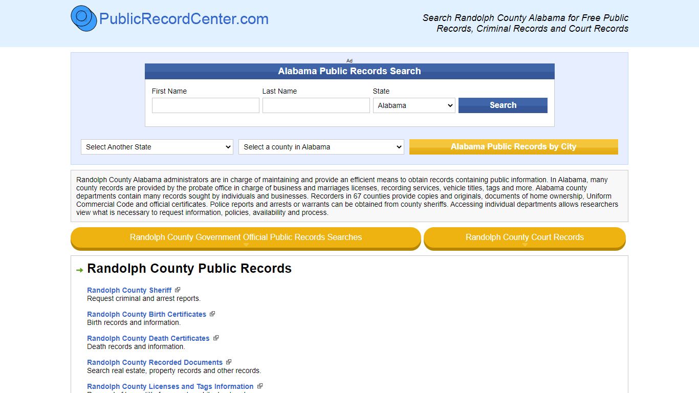 Randolph County Alabama Free Public Records - Court Records - Criminal ...